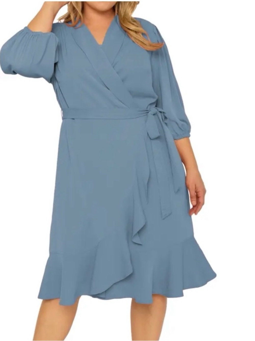 STANDARD & PRACTICE Georgette Ruffles Wrap Dress in Slate Size 1X